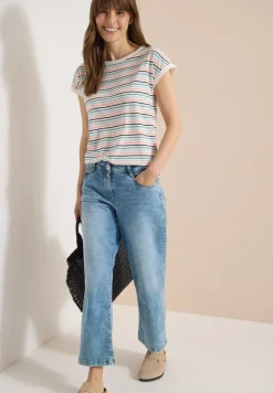 T-Shirt mit Boat Neck und Turn-Up-Detail