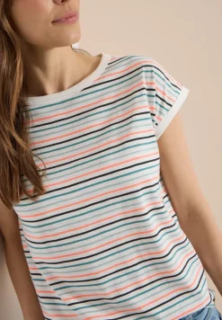 T-Shirt mit Boat Neck und Turn-Up-Detail