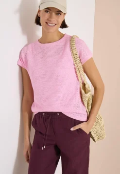T-Shirt mit Boatneck im Ajour-Look