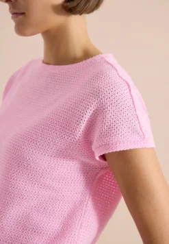 T-Shirt mit Boatneck im Ajour-Look