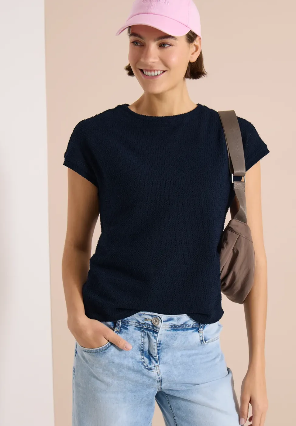 T-Shirt mit Boatneck im Ajour-Look