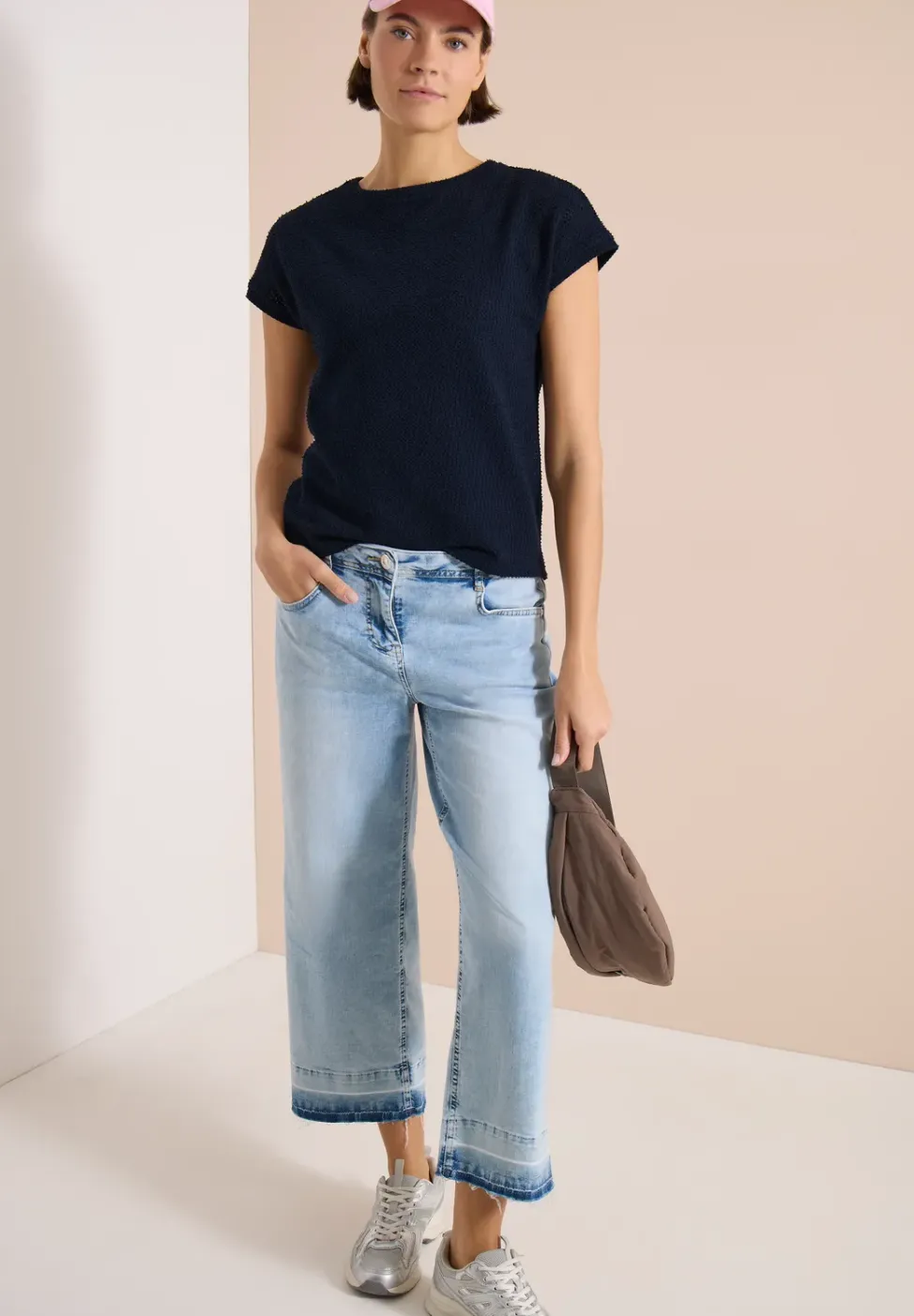 T-Shirt mit Boatneck im Ajour-Look