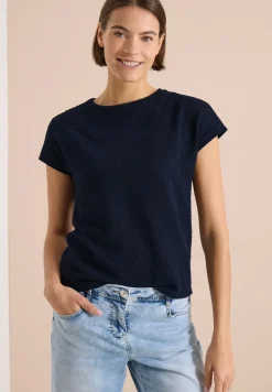 T-Shirt mit Boatneck im Ajour-Look