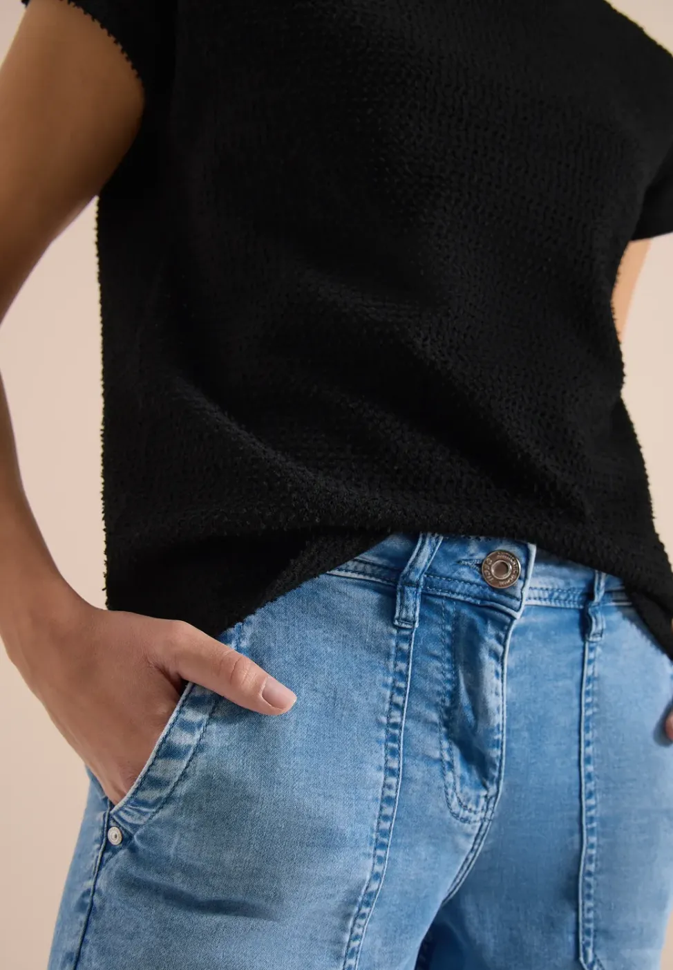 T-Shirt mit Boatneck im Ajour-Look