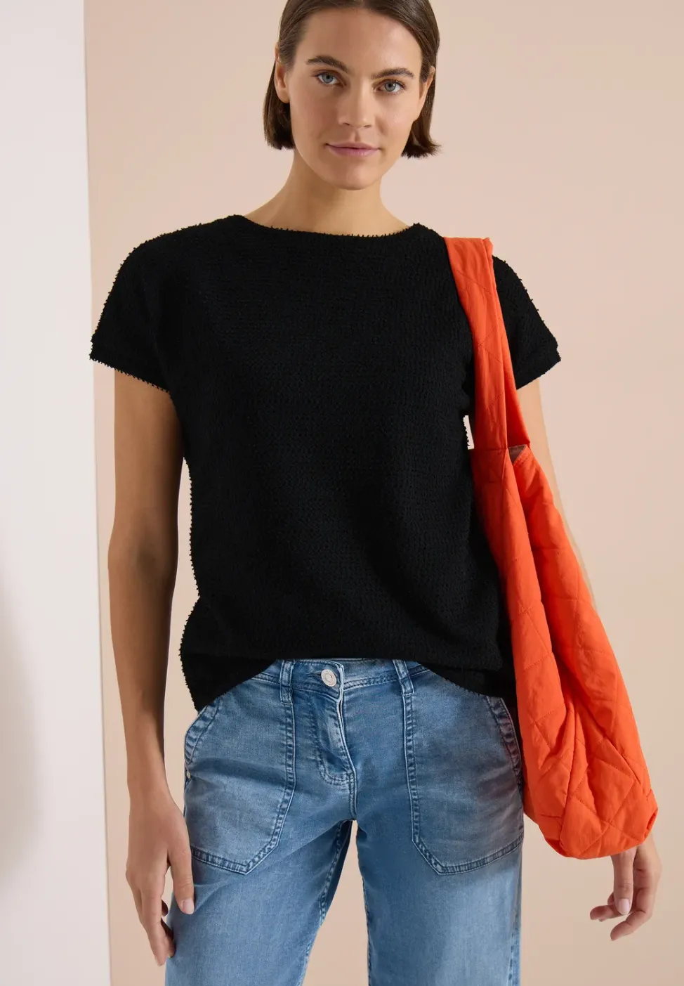 T-Shirt mit Boatneck im Ajour-Look