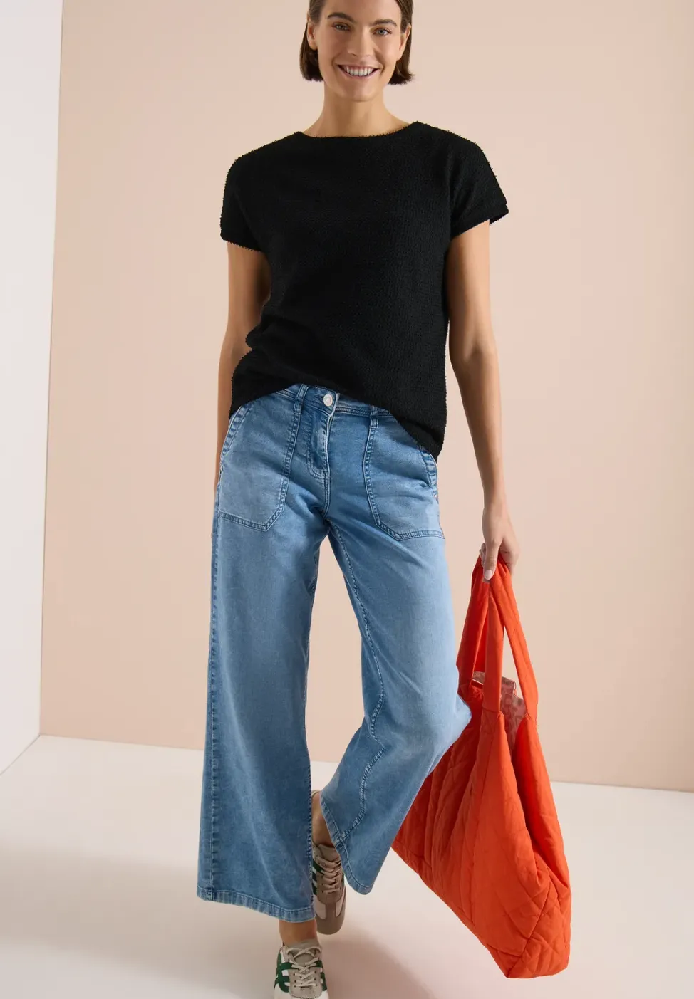 T-Shirt mit Boatneck im Ajour-Look