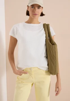 T-Shirt mit Boatneck im Ajour-Look