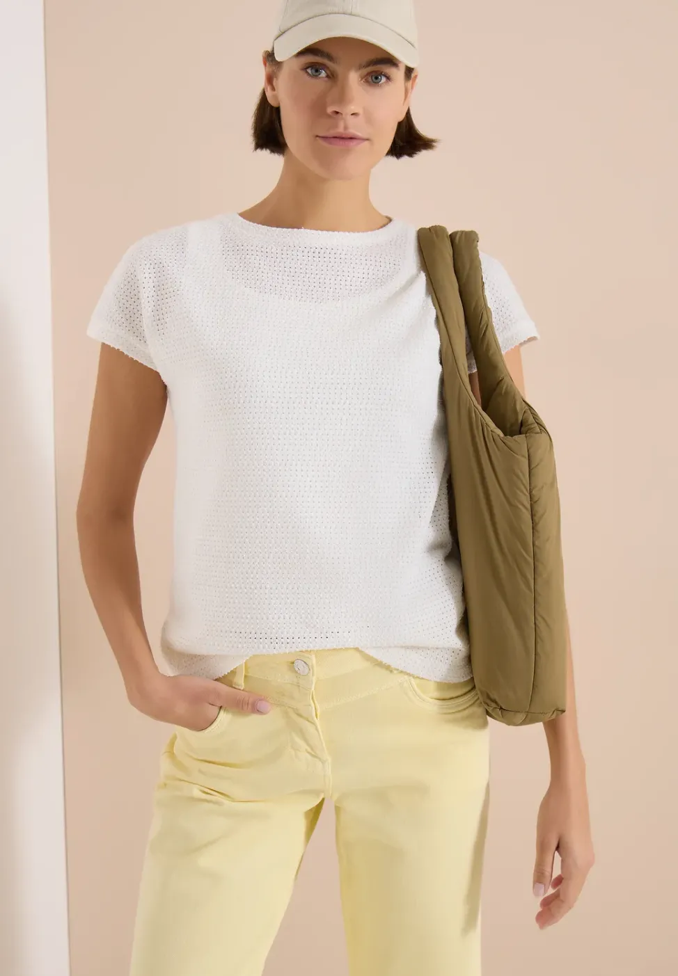 T-Shirt mit Boatneck im Ajour-Look