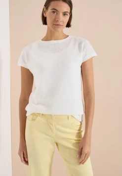 T-Shirt mit Boatneck im Ajour-Look