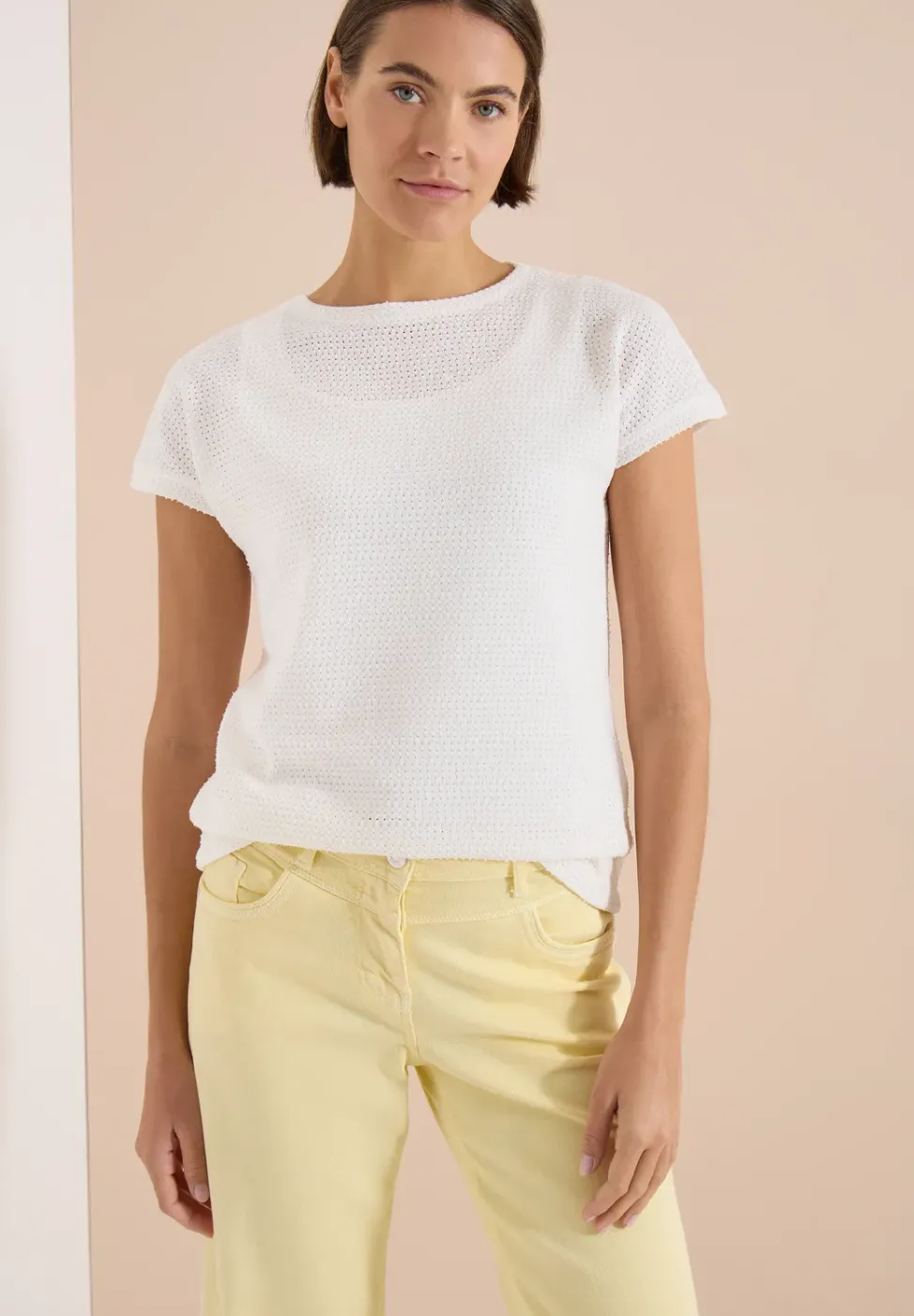 T-Shirt mit Boatneck im Ajour-Look