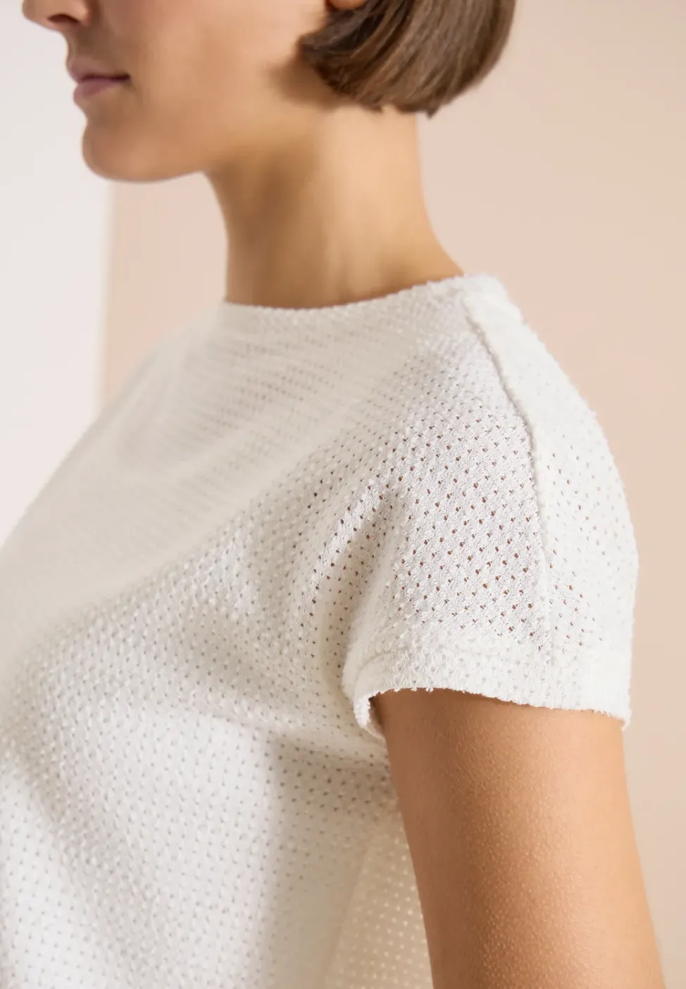 T-Shirt mit Boatneck im Ajour-Look