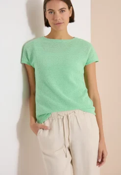 T-Shirt mit Boatneck im Ajour-Look