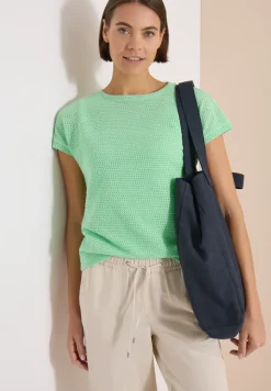 T-Shirt mit Boatneck im Ajour-Look