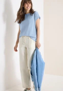 T-Shirt mit Boatneck im Strick-Look