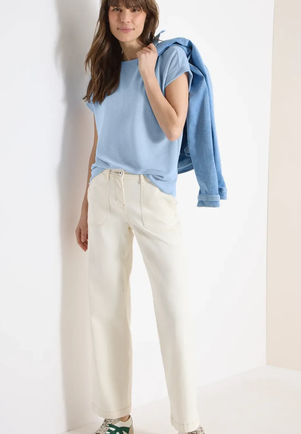 T-Shirt mit Boatneck im Strick-Look