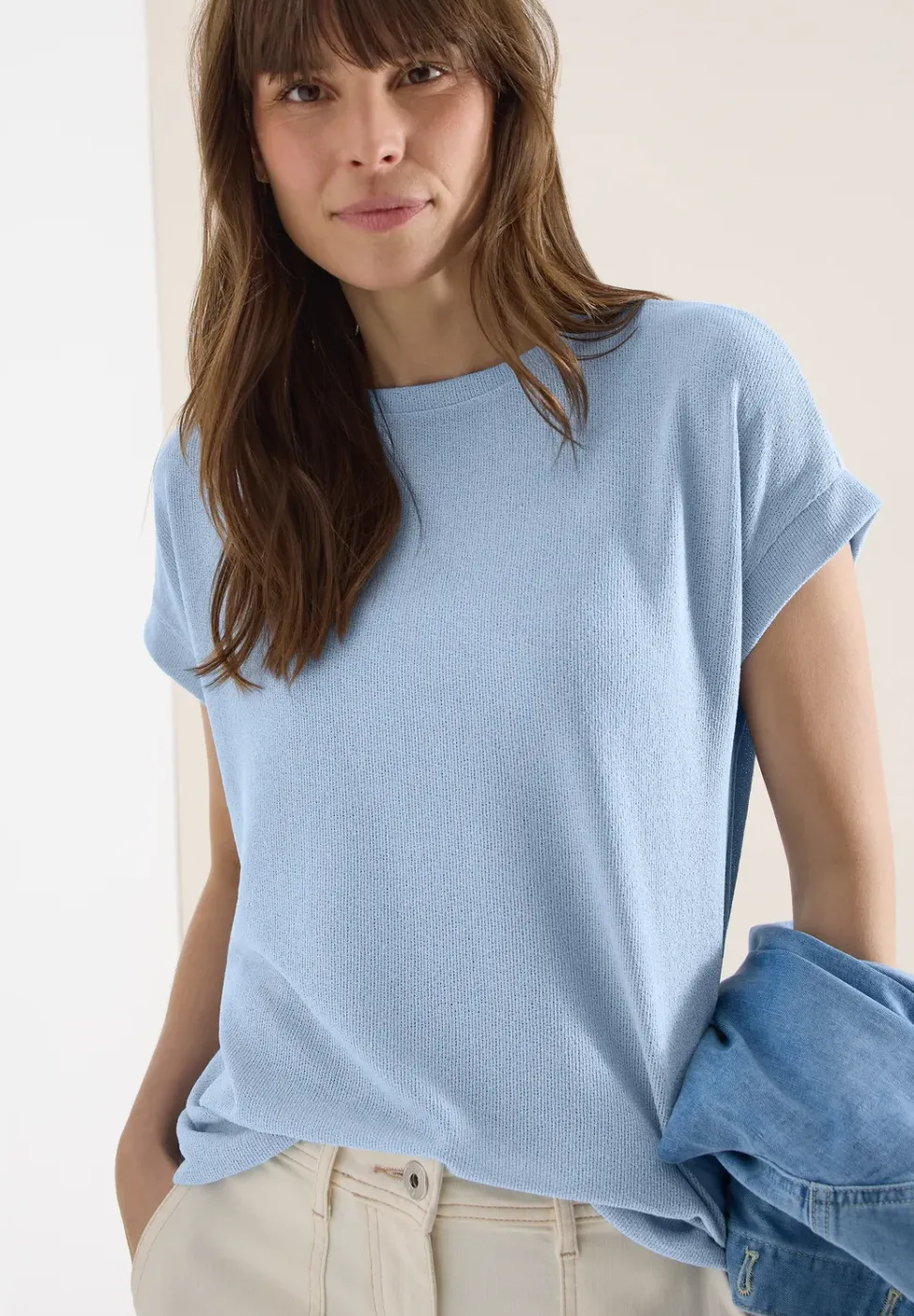 T-Shirt mit Boatneck im Strick-Look