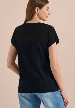 T-Shirt mit Boatneck und Mesh-Einsatz