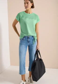 T-Shirt mit Boatneck und Mesh-Einsatz