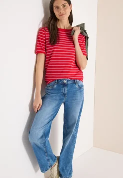 T-Shirt mit Boatneck und Streifen