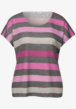T-Shirt mit gerundetem V-Neck und Streifen