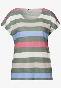 T-Shirt mit gerundetem V-Neck und Streifen