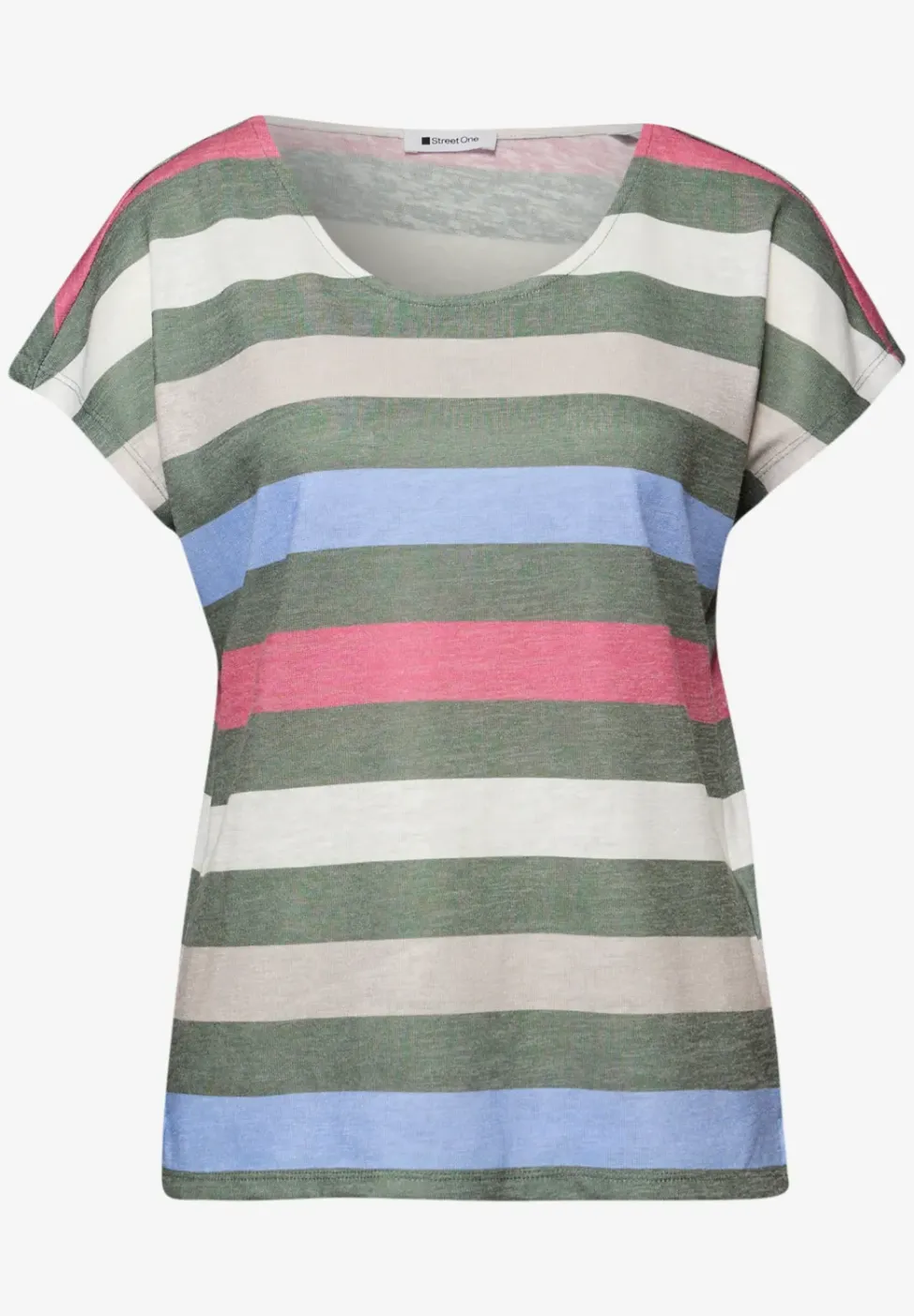 T-Shirt mit gerundetem V-Neck und Streifen