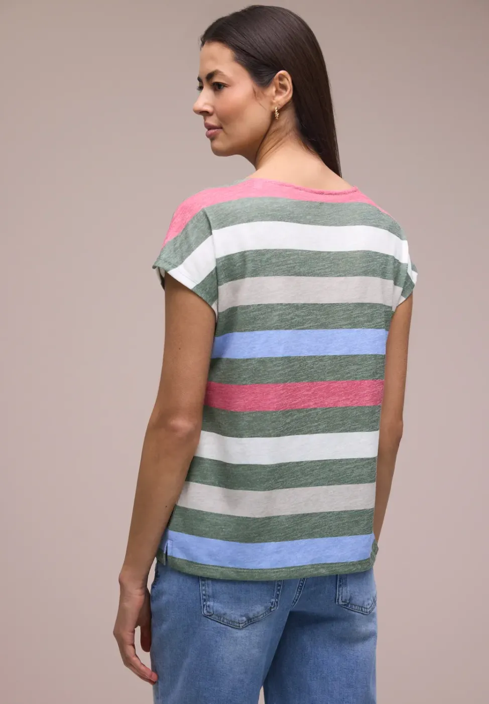 T-Shirt mit gerundetem V-Neck und Streifen