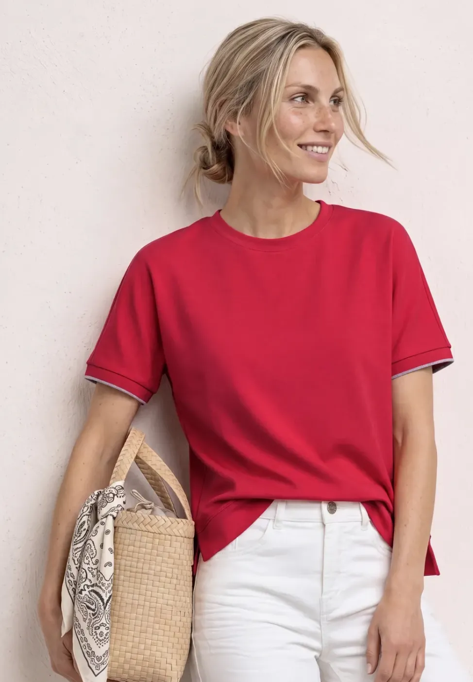 T-Shirt mit Rundhals im Silk-Look
