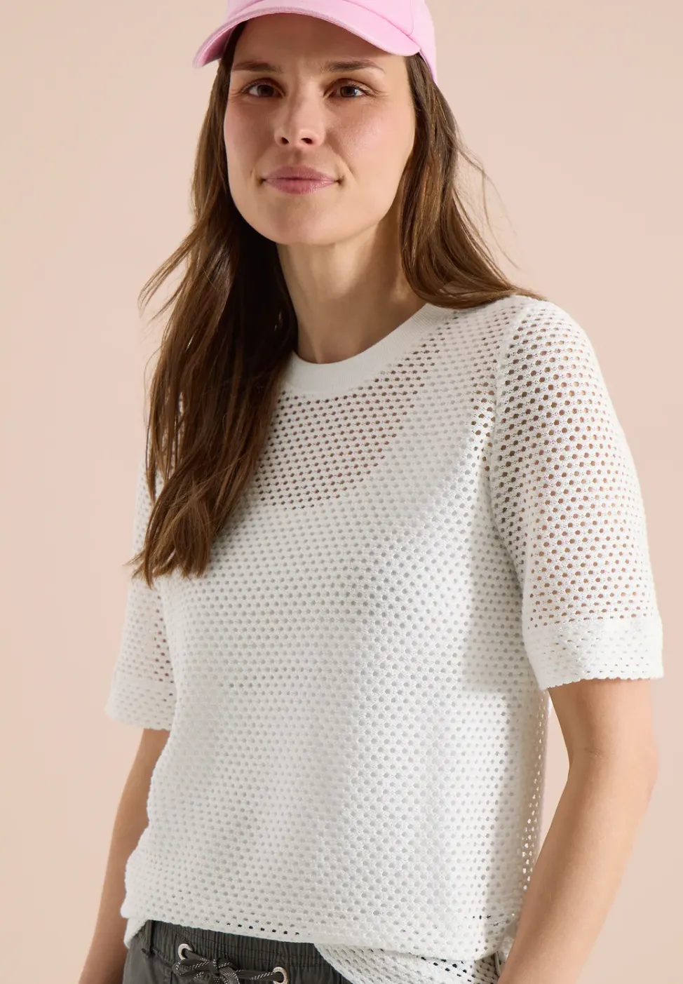T-Shirt mit Rundhals in Ajour-Optik