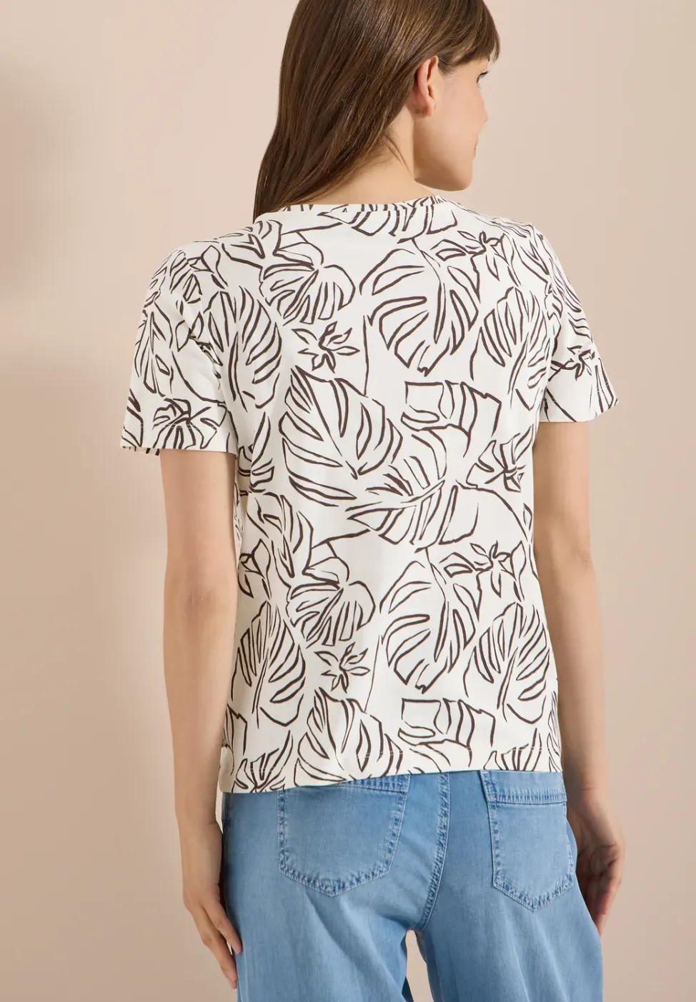 T-Shirt mit Rundhals und Blätterprint