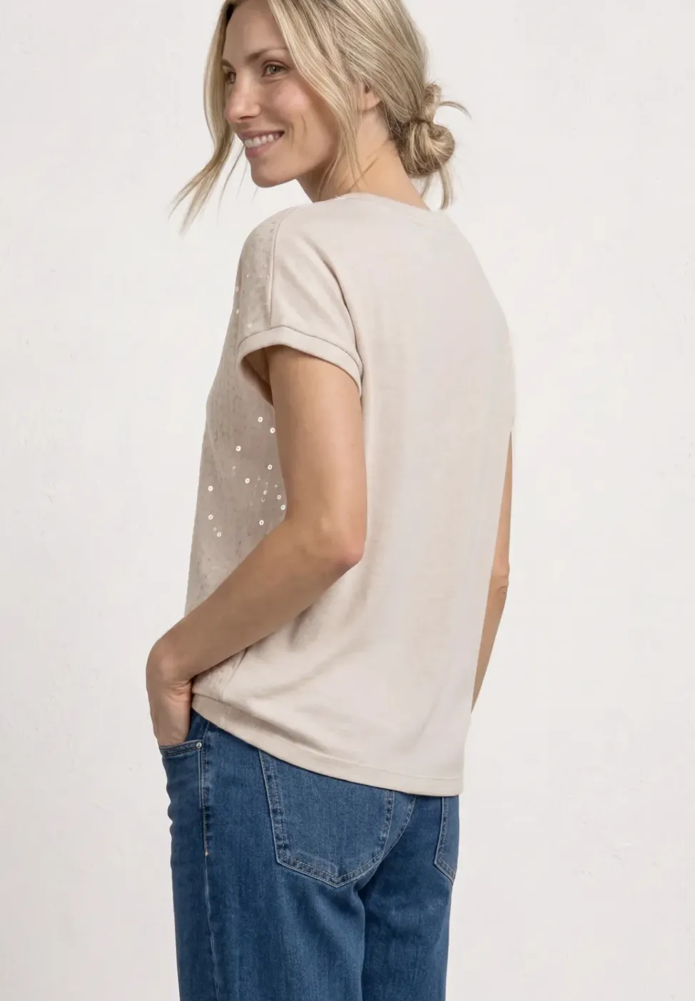 T-Shirt mit Rundhals und Pailletten