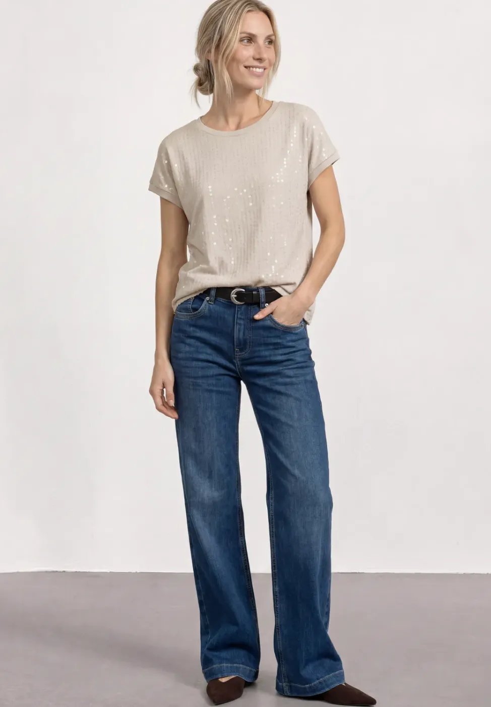 T-Shirt mit Rundhals und Pailletten