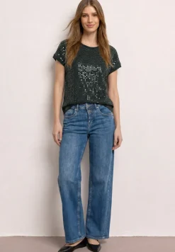 T-Shirt mit Rundhals und Pailletten