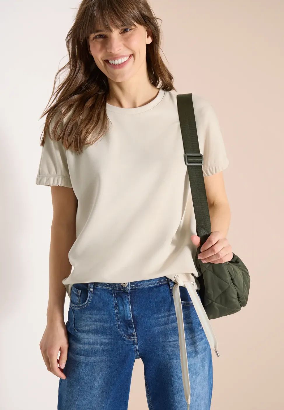 T-Shirt mit Rundhals und Raffung