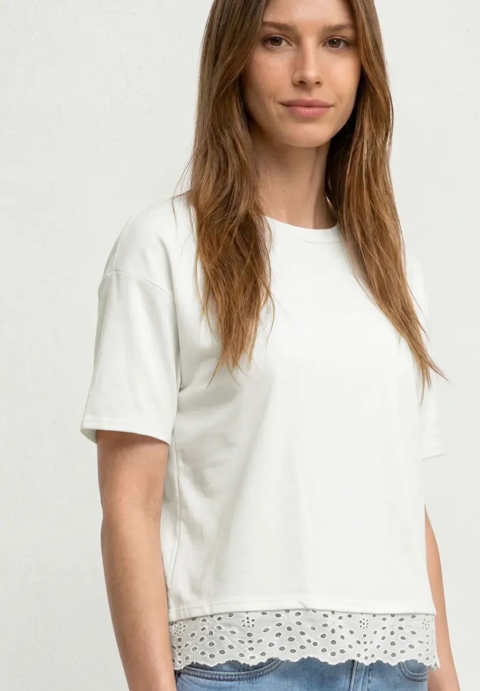 T-Shirt mit Rundhals und Spitze