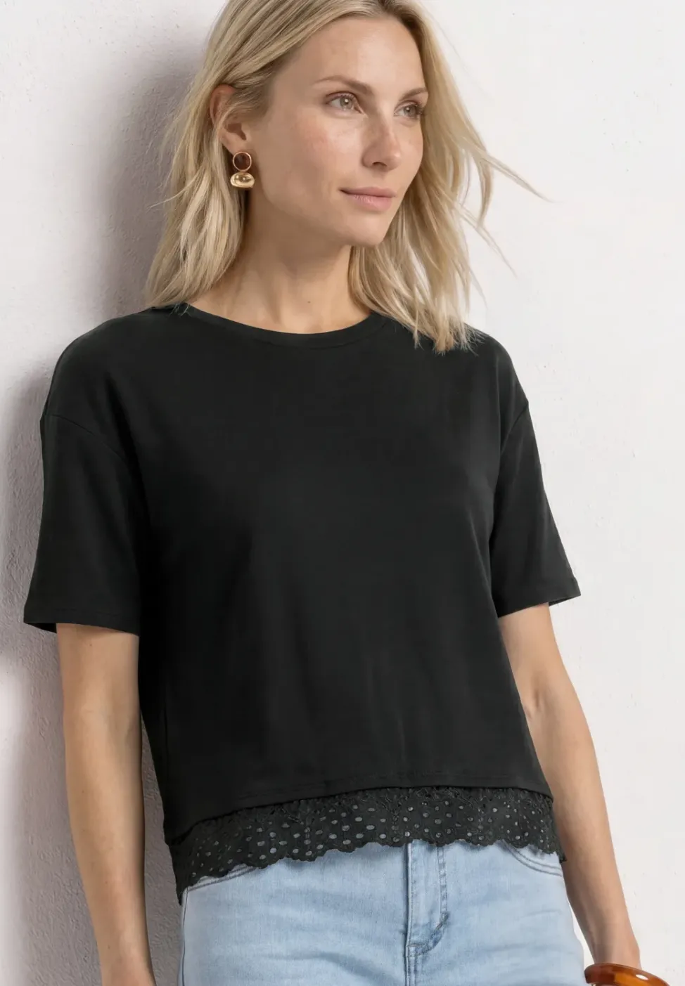 T-Shirt mit Rundhals und Spitze