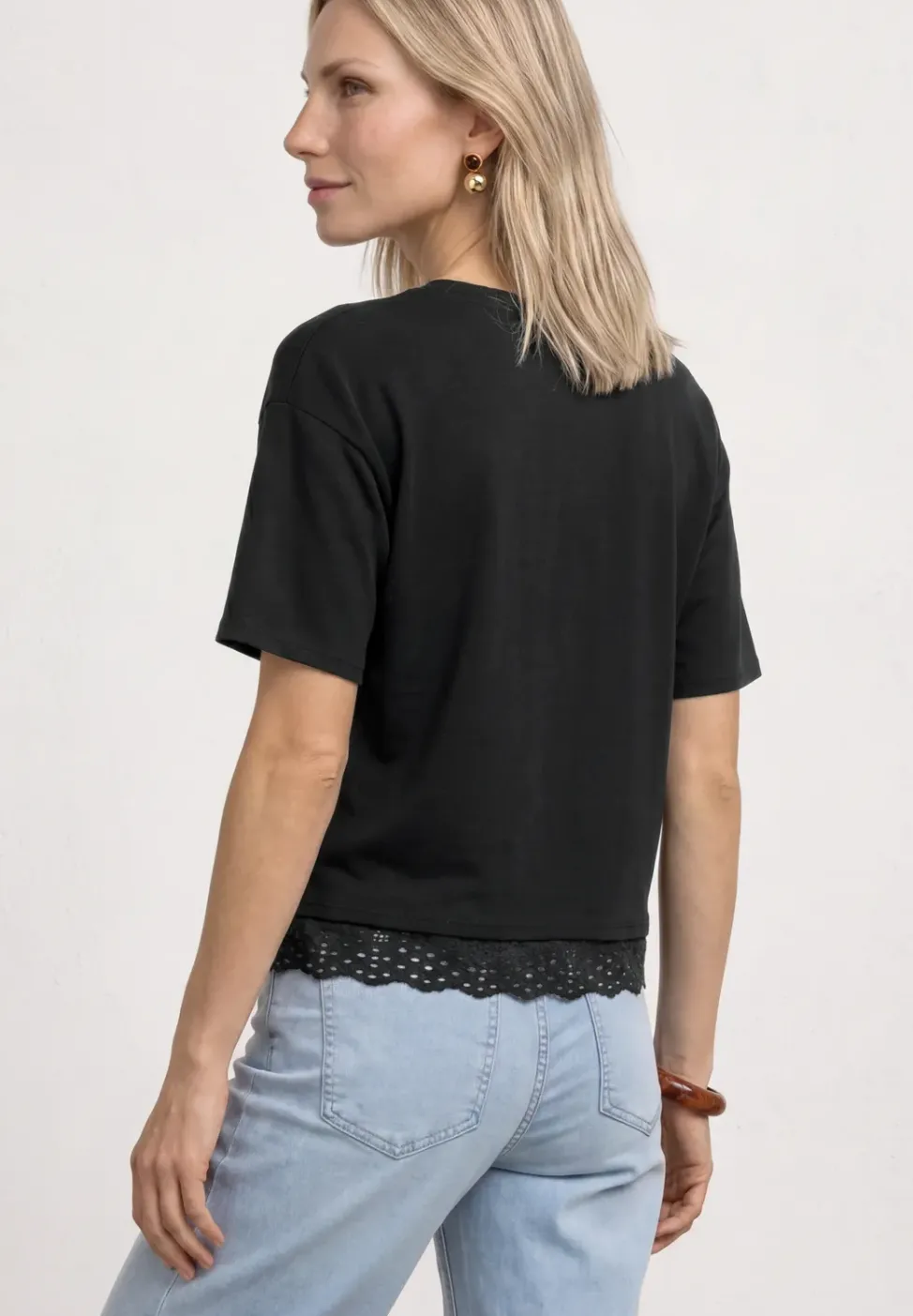T-Shirt mit Rundhals und Spitze