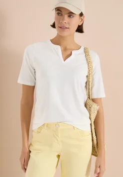 T-Shirt mit Split Neck in Unifarbe