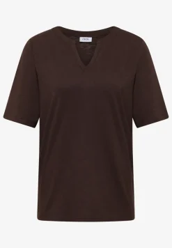T-Shirt mit Split Neck in Unifarbe