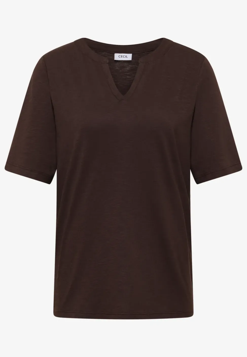 T-Shirt mit Split Neck in Unifarbe