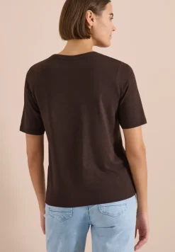 T-Shirt mit Split Neck in Unifarbe