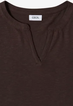 T-Shirt mit Split Neck in Unifarbe
