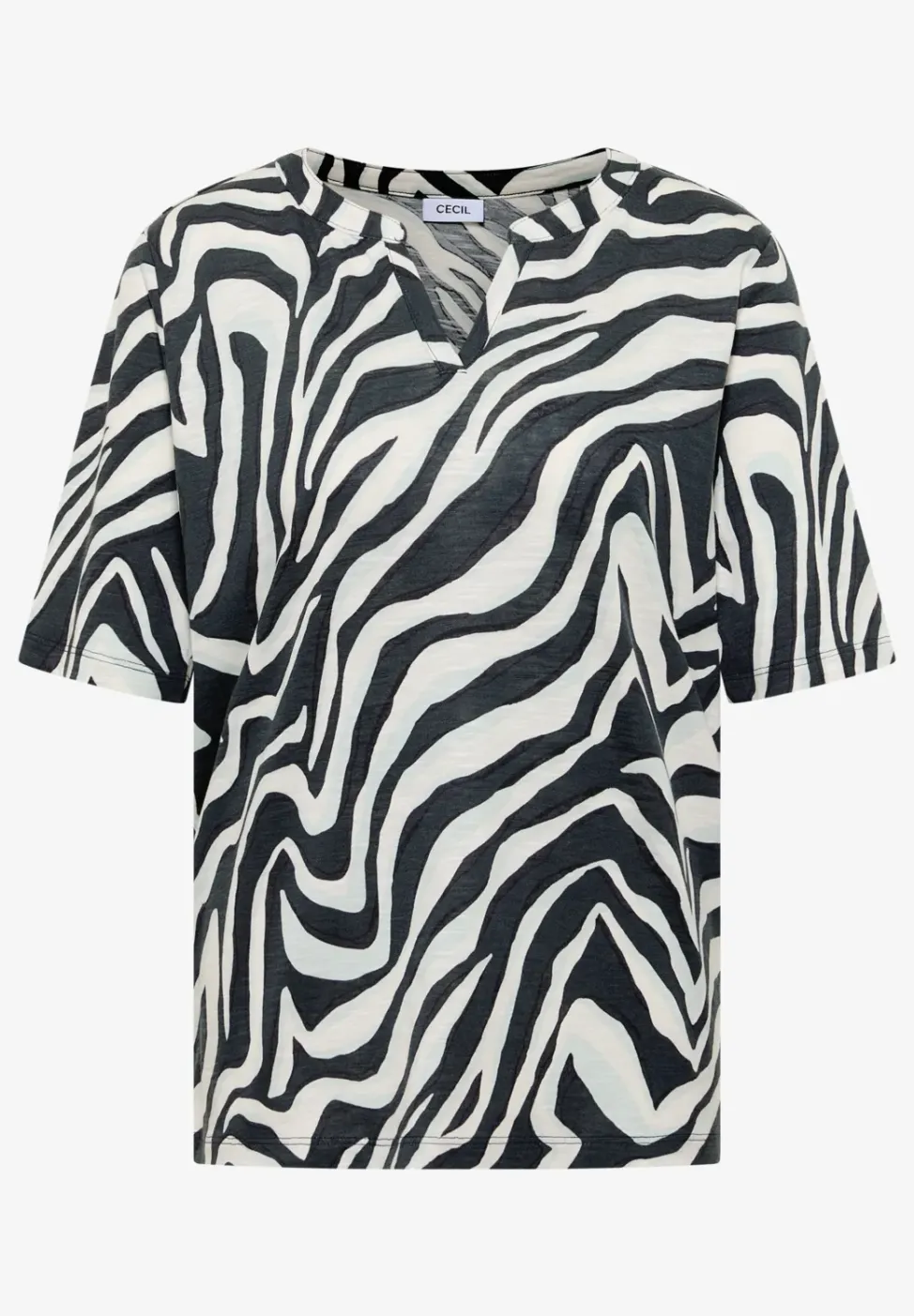 T-Shirt mit Split Neck mit Print