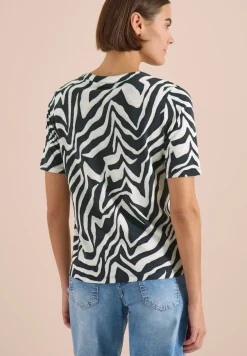 T-Shirt mit Split Neck mit Print
