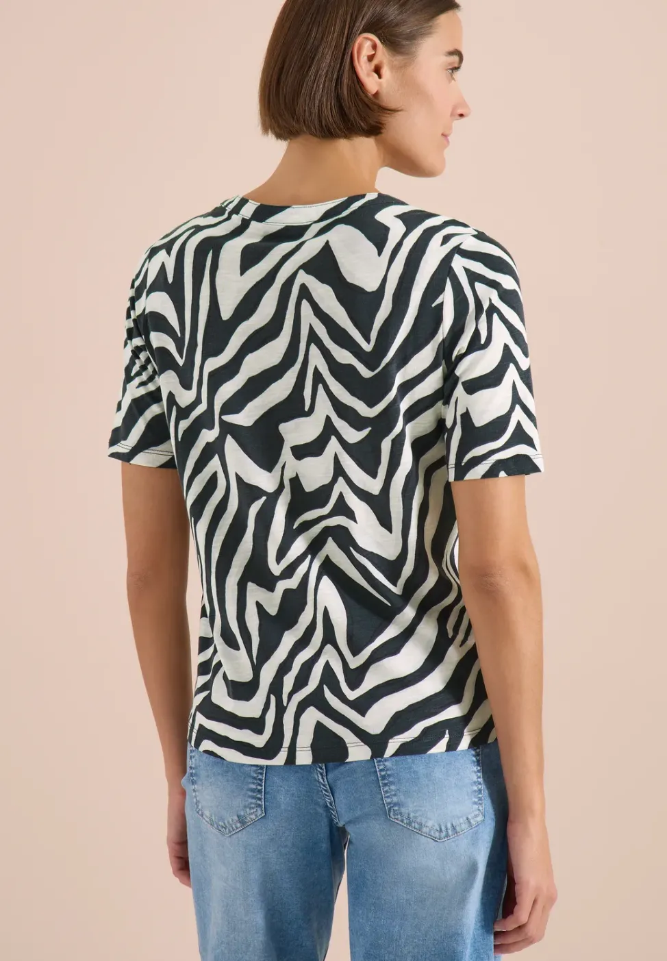 T-Shirt mit Split Neck mit Print