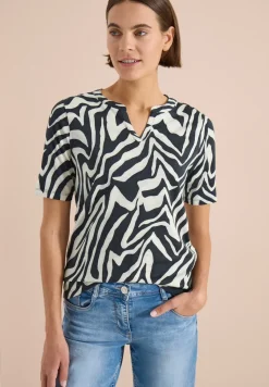 T-Shirt mit Split Neck mit Print