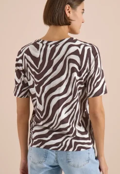 T-Shirt mit Split Neck mit Print