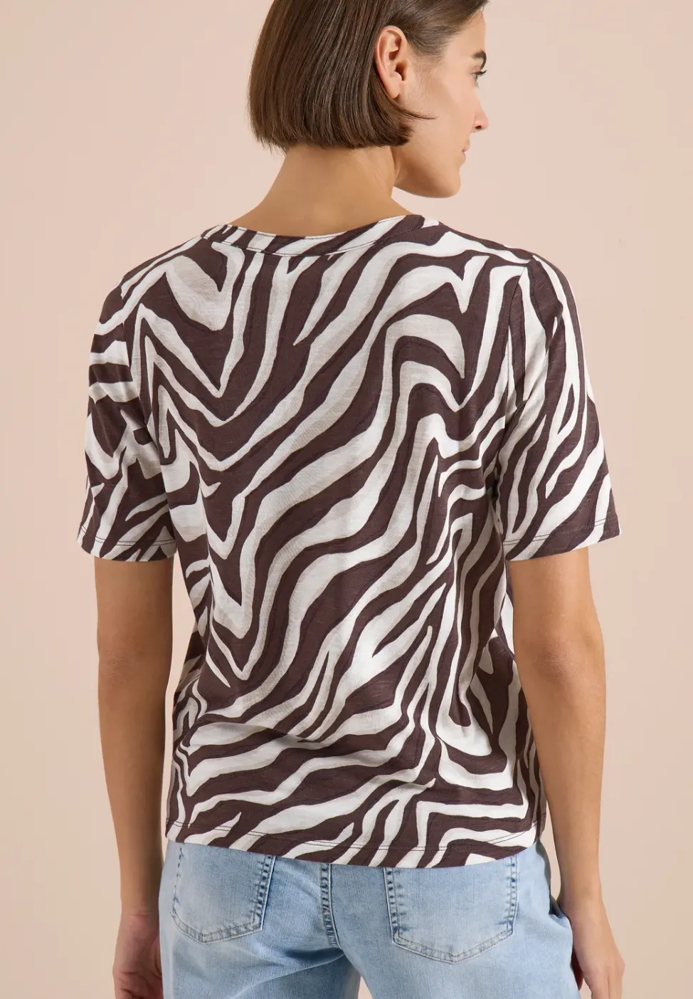 T-Shirt mit Split Neck mit Print