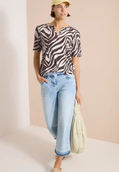 T-Shirt mit Split Neck mit Print