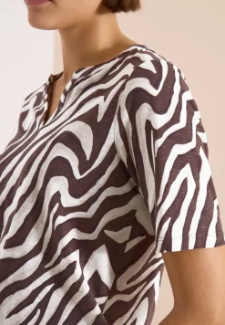 T-Shirt mit Split Neck mit Print
